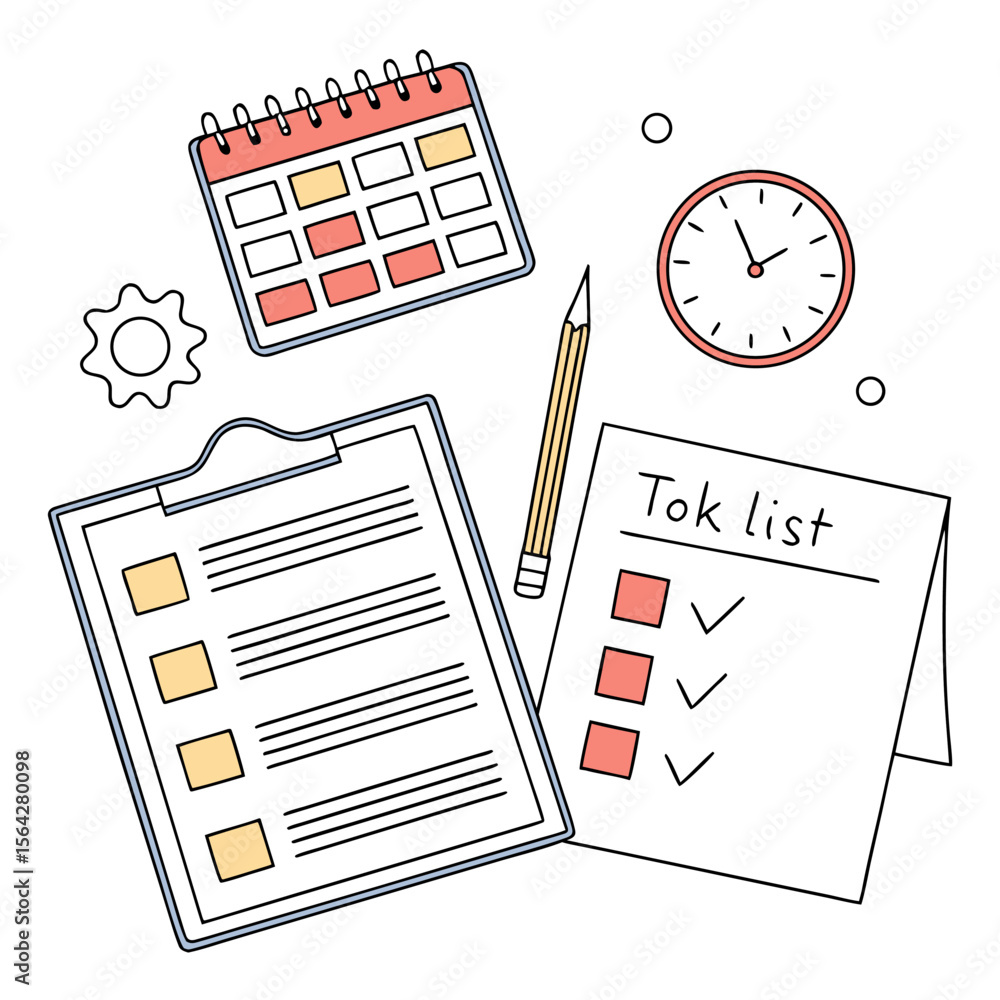 Poster a flat lay illustration of a desk with a calendar clock pencil and two to do lists symbolizing organ