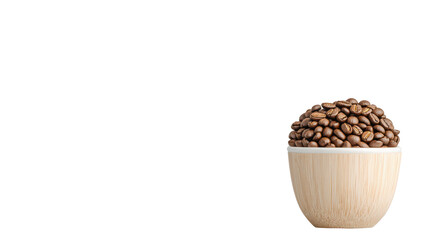Freshly Roasted Coffee Beans in a Bamboo Bowl on a Light Background for Coffee Lovers and Culinary Enthusiasts
