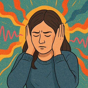 聴覚過敏に苦しむ女性・耳を塞ぐ姿 / Woman Covering Ears Due to Sensory Overload