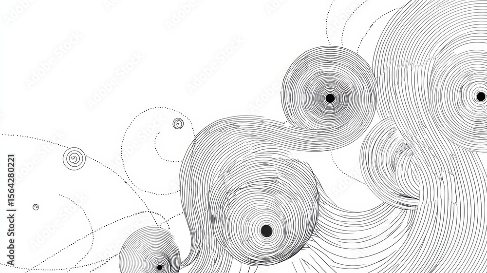 Poster abstract design with layered concentric circles and swirling lines.