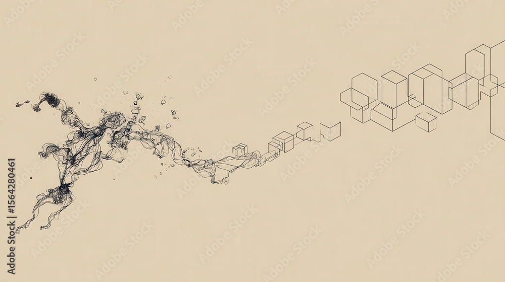 Poster abstract design of flowing lines and geometric shapes.
