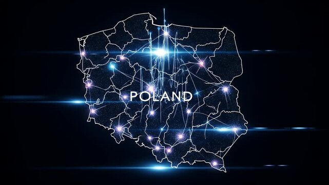 Abstract digital map of poland highlighting network connections a modern and futuristic design concept