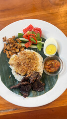 Mixed rice with fried beef lungs from Indonesia
