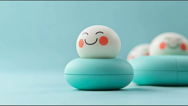 Three cheerful eggs with smiley faces representing emotional wellbeing and positive attitudes in a playful setting. Emotional Wellbeing Tracker &ndash; Animated Video Version