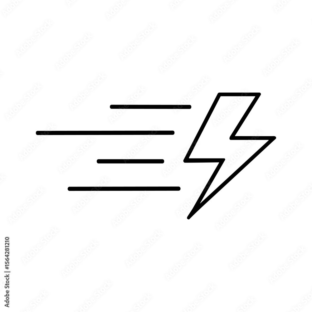 Poster simple black line drawing of a lightning bolt with speed lines.