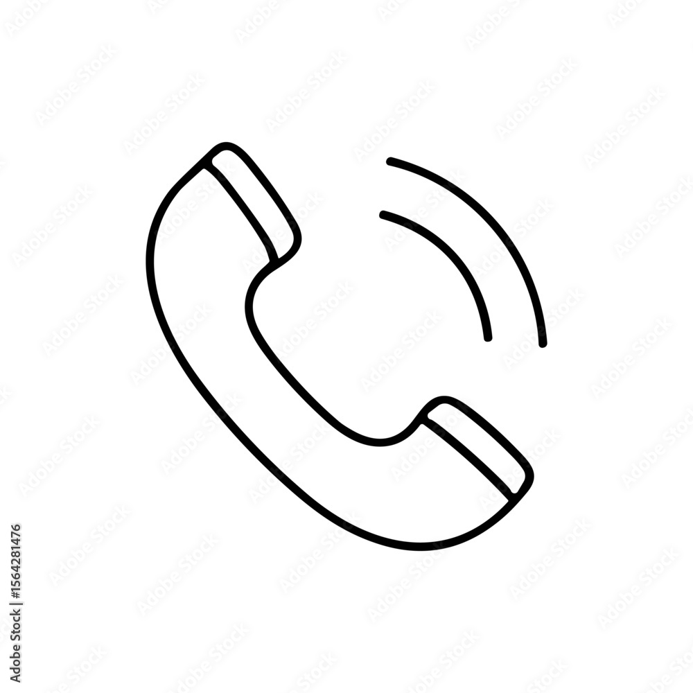 Poster a simple line drawing of a telephone receiver with sound waves emanating from it, indicating a call.