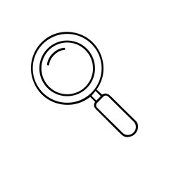 Simple black and white line drawing of a magnifying glass icon, isolated.