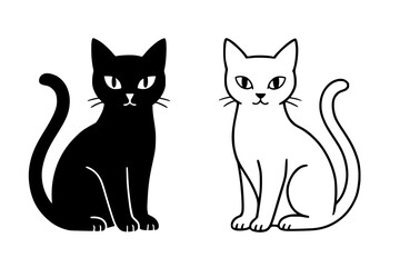Obraz premium Silhouettes of a black cat and a white cat sitting side by side