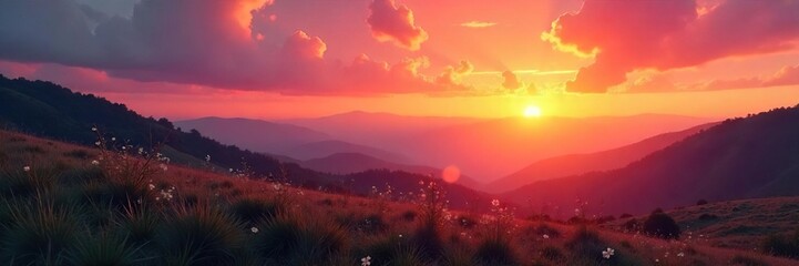 Fototapeta premium Serene Sunset Landscape Soft Light, Tranquil Mood, Perfect for Relaxation and Meditation Backgrounds