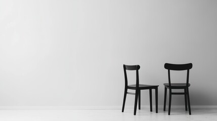 Fototapeta premium Two black chairs against a white wall