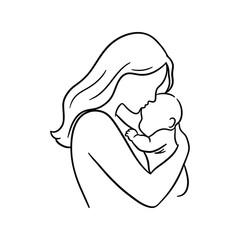 Minimalist Mother and Baby Line Art Vector - Loving Maternal Embrace