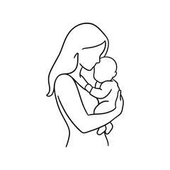Minimalist Mother and Baby Line Art Vector - Loving Maternal Embrace