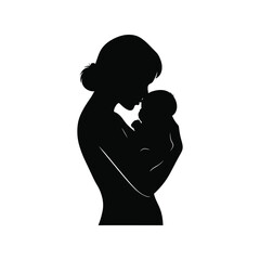 Loving Mother and Baby Silhouette Vector - Maternal Bond Illustration