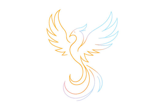 Stylized phoenix bird with spread wings, rising from ashes, embodying rebirth and renewal, on transparent background - Powered by Adobe