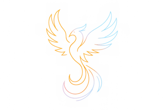 Stylized phoenix bird with spread wings, rising from ashes, embodying rebirth and renewal, on transparent background - Powered by Adobe