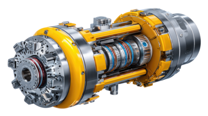 Intricate Machinery: A meticulously detailed, cross-sectional view of complex machinery showcases its intricate inner workings, highlighting technological innovation and mechanical precision.