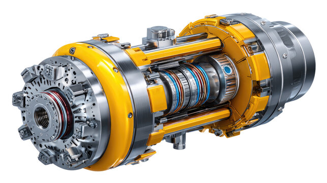 Intricate Machinery: A meticulously detailed, cross-sectional view of complex machinery showcases its intricate inner workings, highlighting technological innovation and mechanical precision.