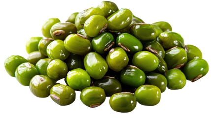 Mung Beans Close Up: A vibrant pile of mung beans, showcasing their smooth, green skin and natural sheen, ready for culinary use.