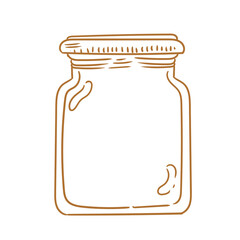 Original illustration of a hand-drawn, minimalist, empty glass jar with a tight-fitting lid. For jams, pickles, honey, and graphic design.