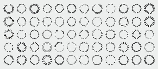 Set of laurel wreaths, victory and achievement symbols, decorative frames