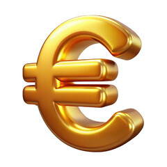 3d golden euro symbol isolated on transparent background