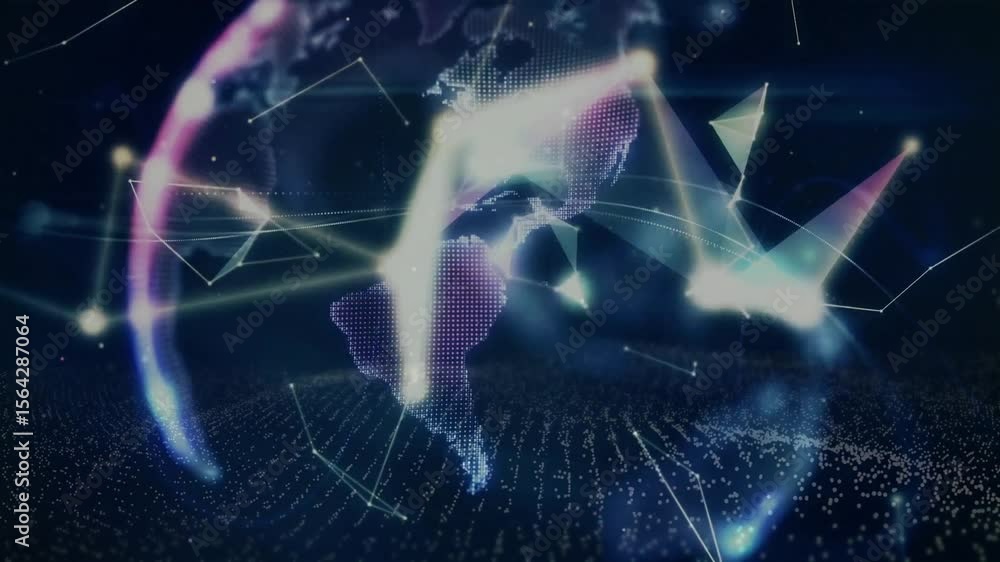 Poster flash sweeping backdrop network nodes converging folding into 3d sphere rotating mapping data links