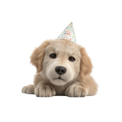 Adorable Golden Retriever Puppy Wearing a Birthday Party Hat