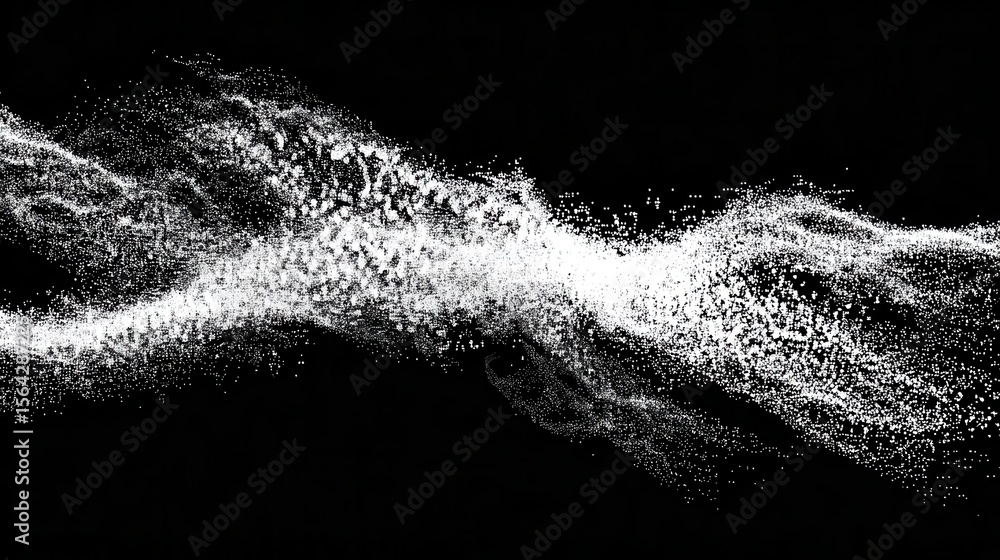 Poster abstract design of a flowing, particle-based form.