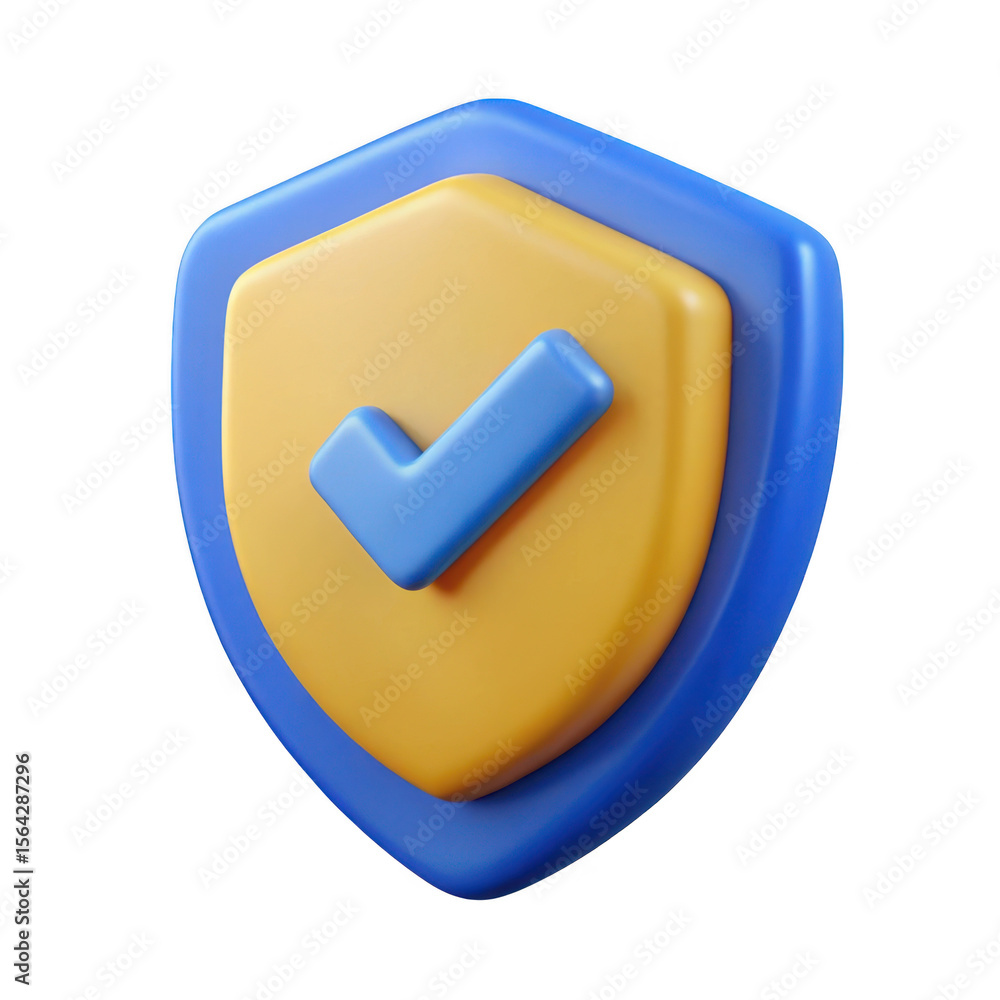 Poster 3d shield with blue check mark symbol isolated on transparent background