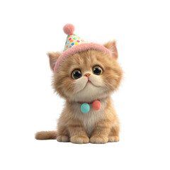 Adorable Kitten in Party Hat, Cute Pet Portrait