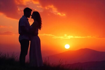 Embracing Silhouettes at Sunset A Symbol of Spiritual Connection and Unconditional Love