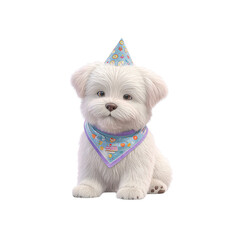 Adorable Maltese Puppy in Birthday Hat and Bandana