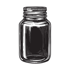 Vintage engraved illustration of a small glass jar suitable for packaging or decorative ornament set