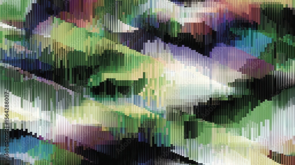 Poster abstract design with vibrant colors and pixelated texture.
