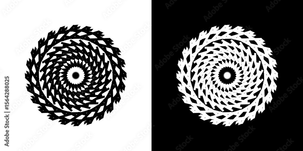 Poster abstract background with line pattern forming circle. spiral art design as logo or icon. black lines