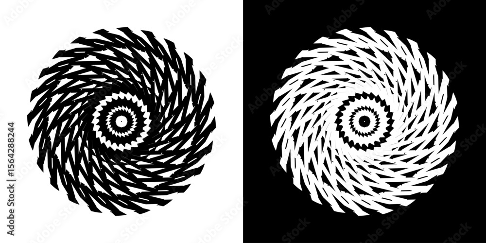Poster abstract background with line pattern forming circle. spiral art design as logo or icon. black lines