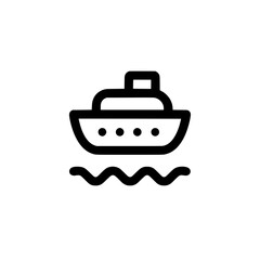 Simple black icon of a cruise ship or boat on water representing maritime travel or sea transportation.
