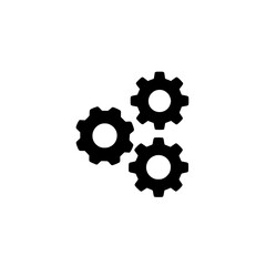 Black icon of four mechanical gears symbolizing industrial machinery, teamwork, or engineering systems.