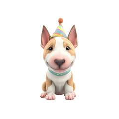 Adorable Bull Terrier Puppy in Party Hat, 3D Render