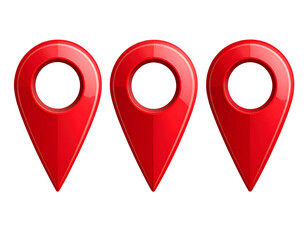 Set of Classic Red Location Pins with Drop Shadows, isolated on transparent background