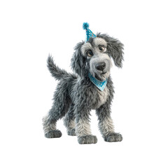 Adorable Grey Puppy Wearing a Party Hat