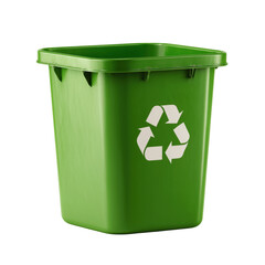 A bright green recycling bin with white arrows representing eco friendly waste management isolated on white transparent background PNG