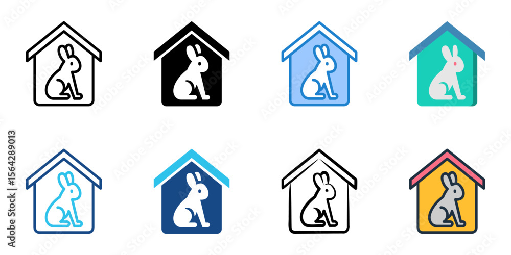 Poster rabbit hutch icon set multiple style collection