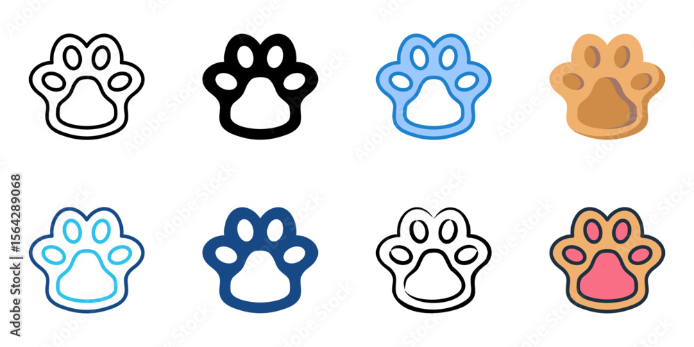 Poster paw icon set multiple style collection