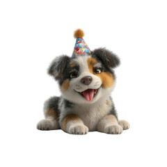 Adorable Australian Shepherd Puppy Wearing Birthday Party Hat