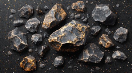 Scattered rocks, dark background, abstract design, for wallpapers, banners, or product displays