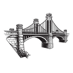 Fototapeta premium An intricately detailed black and white illustration of a classic bridge design with architectural elements