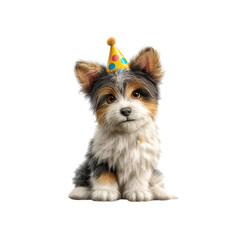 Adorable Biewer Terrier Puppy Wearing a Party Hat