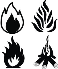 Set of fire flame vector icons. Collection of fire and flame icons. Bonfire icons, flaming elements.