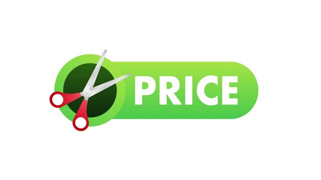 Price cut icon animation on white and blue background